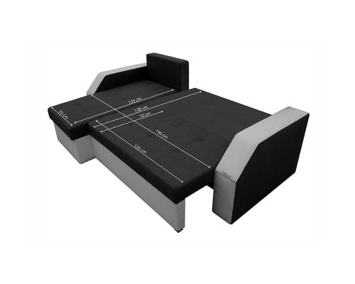 Bedora Madrid Kihúzható Sarokülő 226x145x79 cm, tárolóládás, megfordítható, textil, műbőr, szürke, fekete