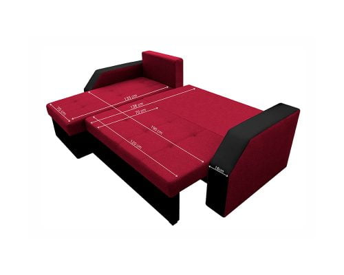 Bedora Madrid Kihúzható Sarokülő 226x145x79 cm, tárolóládás, megfordítható, textil, műbőr, fekete, piros