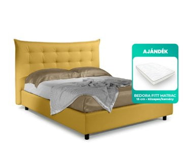 Bed&Sofa iSomn Debora Franciaágy 160x200 cm, sárga, szövet, tárolóláda nélkül