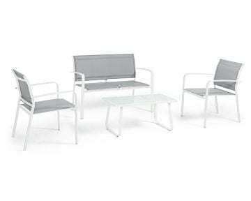 Bizzotto Arent Kerti ülőgarnitúra, dohányzóasztallal, acél szerkezettel, fehér, szürke