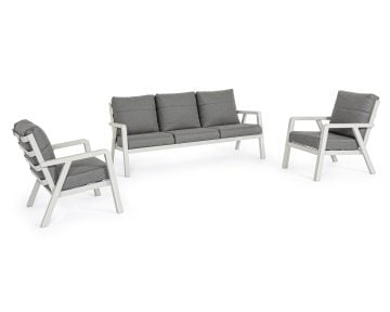 Bizzotto Truman Kerti ülőgarnitúra, dohányzóasztal nélkül, alumínium szerkezettel, levehető párnákkal, fehér, szürke
