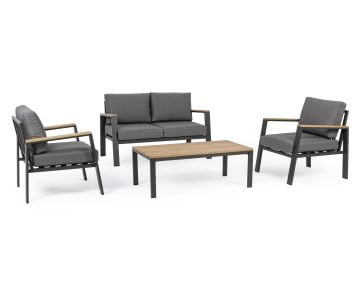Bizzotto Belmar Kerti ülőgarnitúra, dohányzóasztallal, alumínium szerkezettel, levehető párnákkal, antracit, natúr